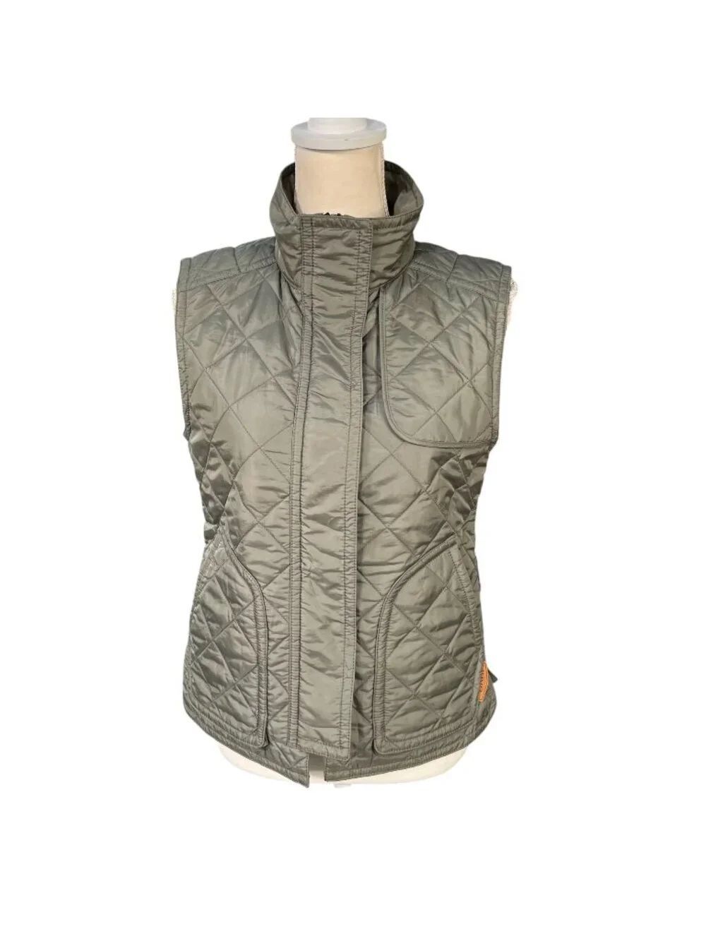 Coach Quilted Nylon Leather Trim Vest Khaki Green Size XS